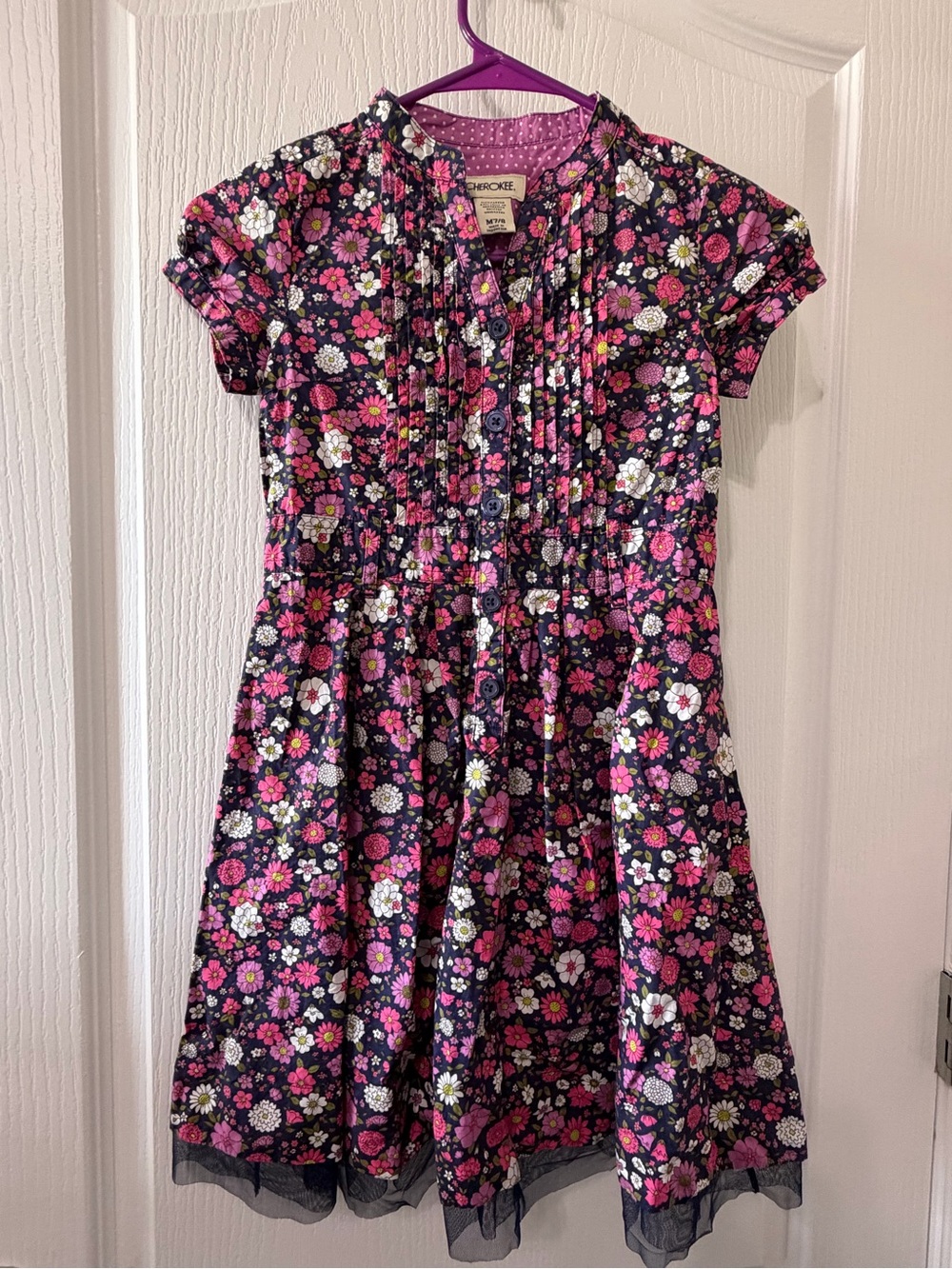 Cherokee Navy Floral Dress with Pink and White Flowers